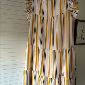 Altar'd State Yellow and Black Striped Midi Dress